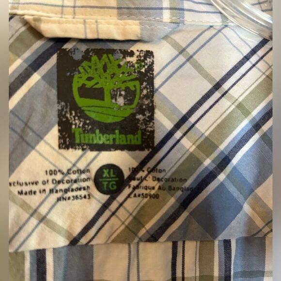 New Timberland Blue Plaid Short Sleeve Button Up 100% Cotton XL - Picture 2 of 9